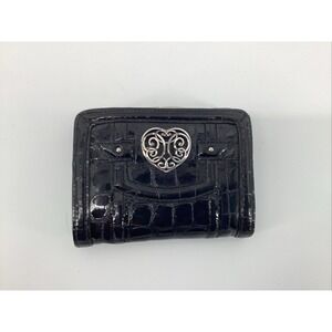 Brighton Black Patent Leather Wallet Coin Purse With Silver Heart
